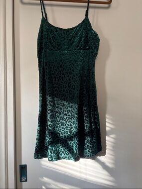 Green Velvet Leopard Print Mini Dress